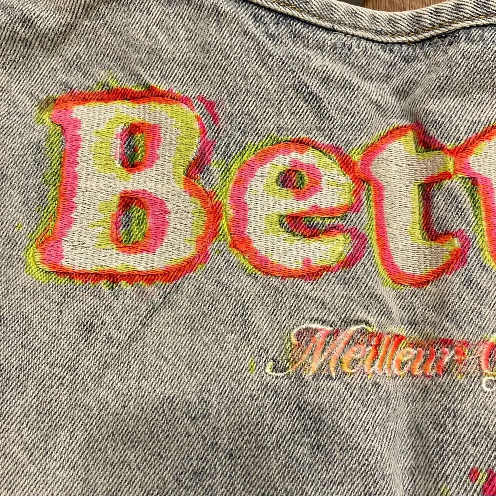 Men’s Light Wash Blue Jean Vest Neon Paint Splatter Open Front Pockets L - Picture 11 of 16